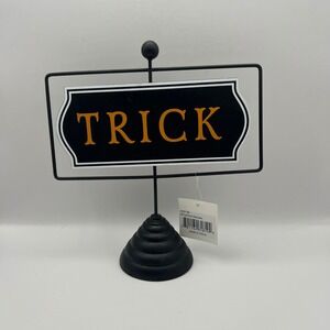 Halloween Trick or Treat 2-Sided Wood Metal Stand Tabletop Sign Black